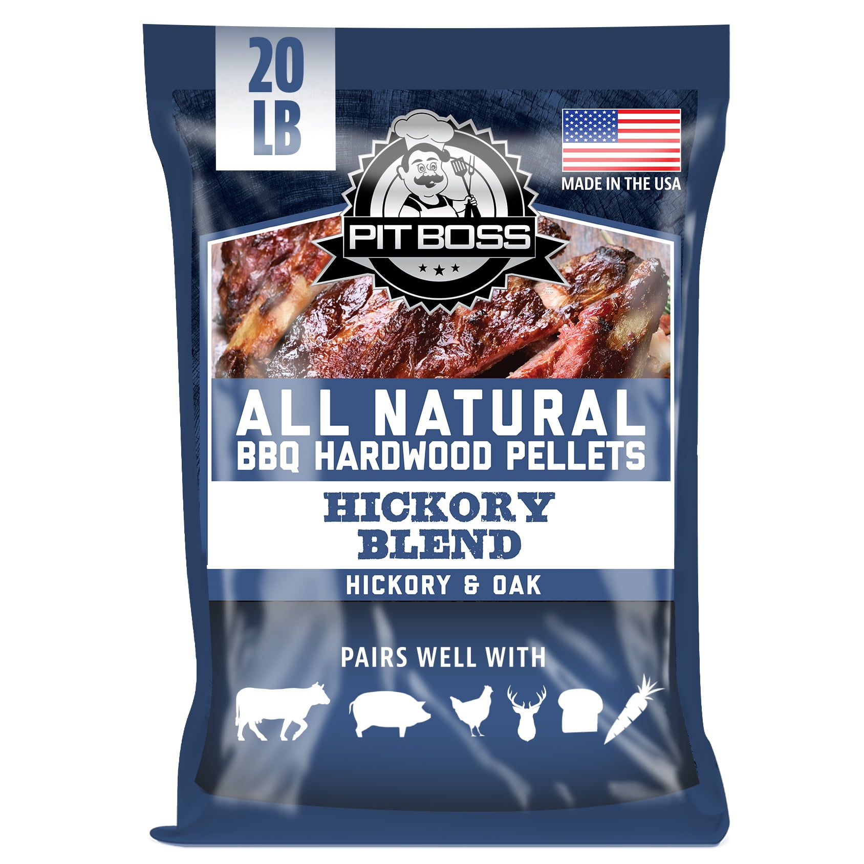 Pit Boss 100% All-Natural Hardwood Hickory Blend BBQ Grilling Pellets, 20 Pound Bag