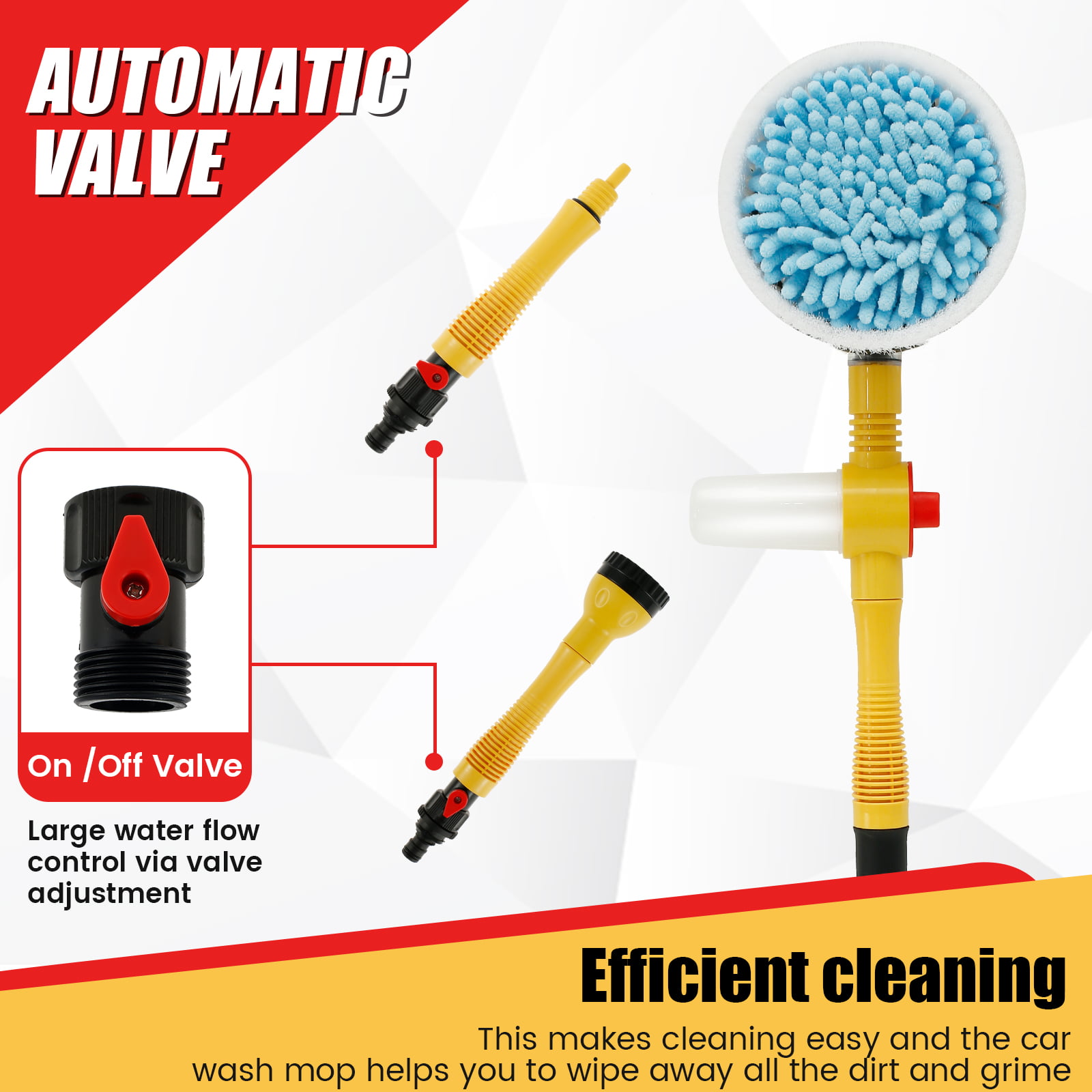 UNTIOR Automatic Car Foam Brush Wash Professional Spray Foam Rotating Brush  Portable Auto Clean Tools Wash Switch Water Flow - AliExpress