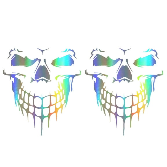 2Pcs Car Decorative Stickers Reflective Skull Novelty Sticker Decals Decor for Auto Window Hood Front Rear Bumper Decoration Colorful M