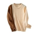 thumbnail image 2 of Zedker Women'S Color Crashing Casual Crewneck Long Sleeve Cable Knitted Sweaters,Comfy Elastic Cuffs Outfits for Fall and Winter,Brown,XL, 2 of 9
