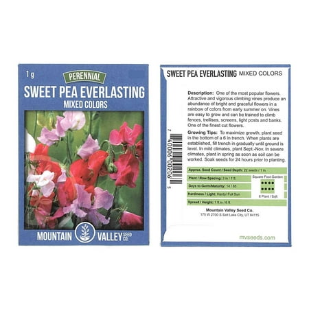 Sweet Pea Flower Garden Seeds - Everlasting - 1 Gram Packet - Perennial Vine Flower Gardening Seeds - Rose, White &
