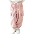 thumbnail image 2 of hotojiny Boys Girls Corduroy Pants Winter Warm Pull on Plain Elastic Waist Trousers Drawstring Thermal Cinch Bottoms Kids Pants(Pink,1-2 Years), 2 of 5