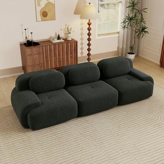 Aukfa 118" Modular Sectional Sofa, 3-Seater Deep Seat Couch for Living Room, Corduroy, Black