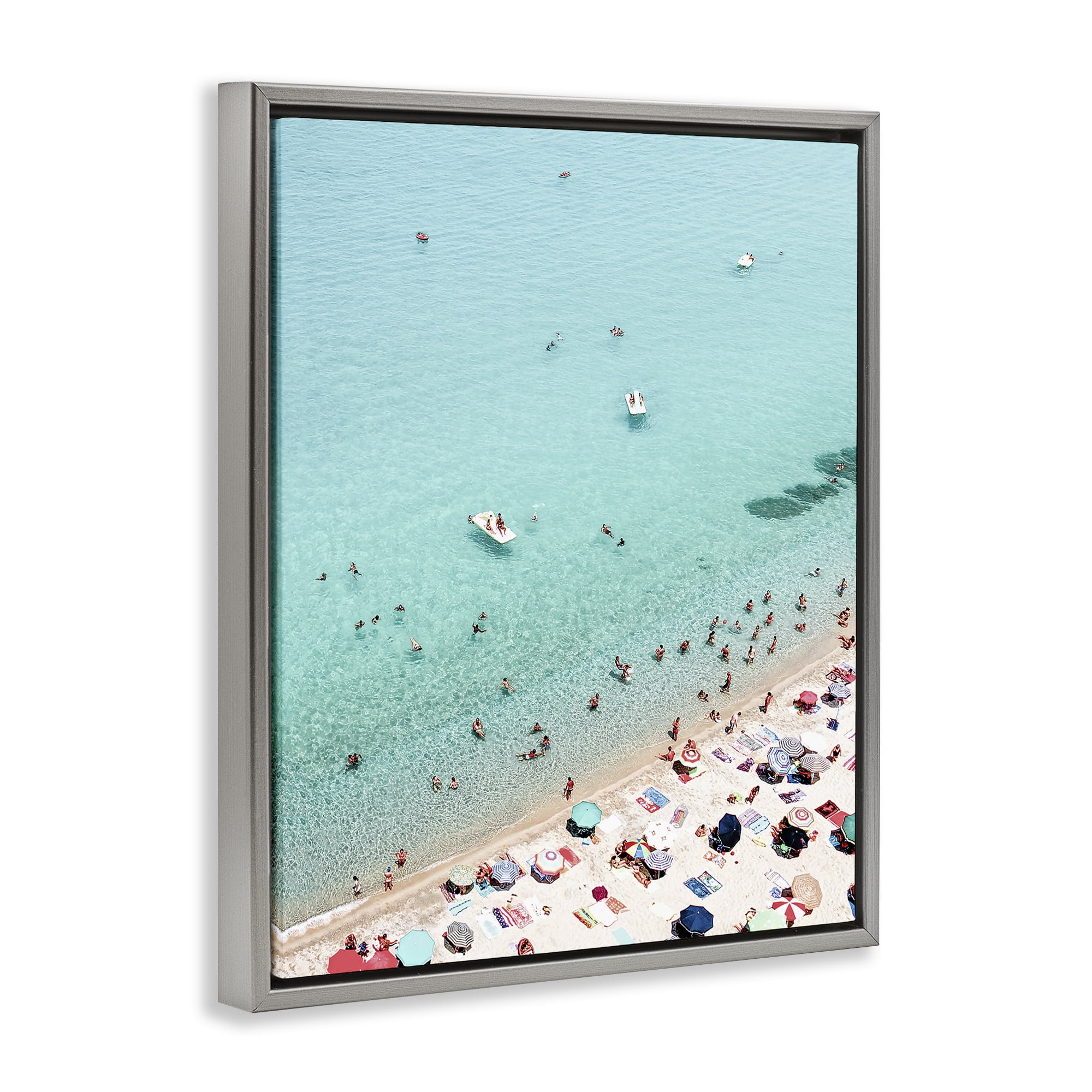 Stupell Industries Busy Beach View Nautical & Beach Photography Gray Floater Framed Canvas Art Print Wall Art, 17 x 21