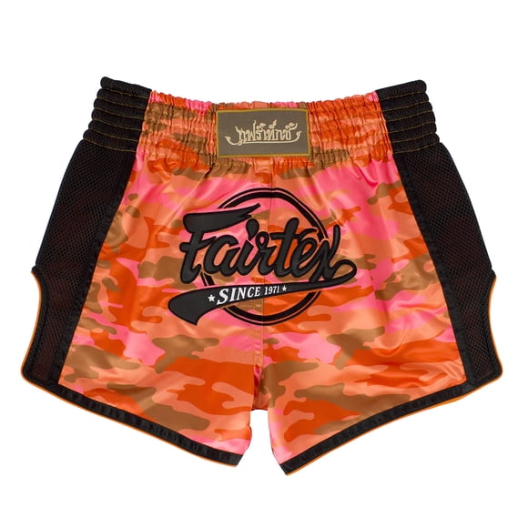 Fairtex Slim Cut Muay Thai Boxing Shorts - BS1711 (Orange Camo, Large)