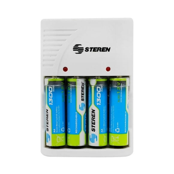 Cargador de pilas Steren AA, AAA y 9V con 4 pilas AA
