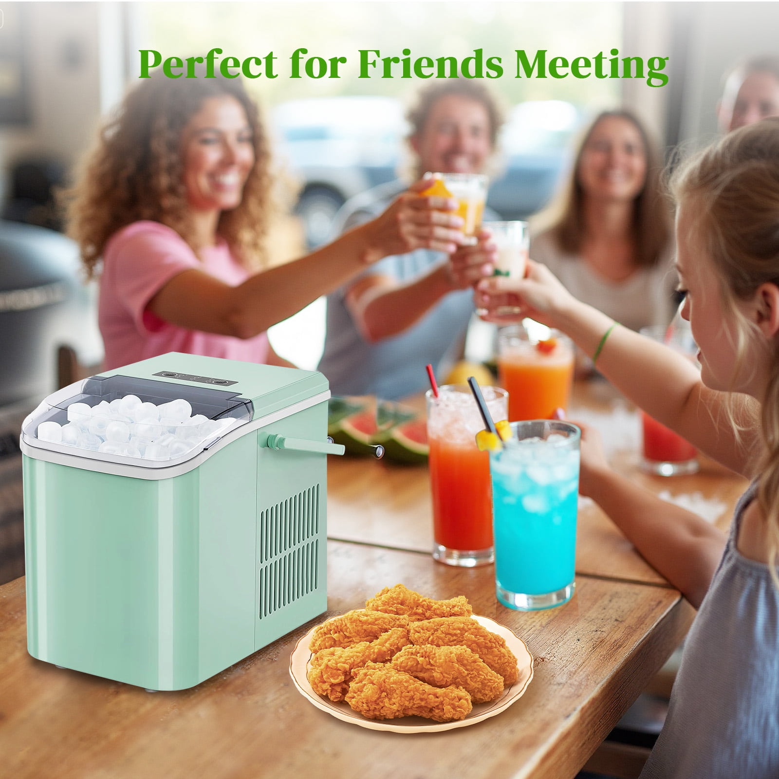 Haysky Countertop Ice Maker, 26 Lbs/24H, Ice in 6Mins, 2 Sizes, Self-Cleaning Portable Ice Machine Countertops for Home, Office, RV, Camping, Green