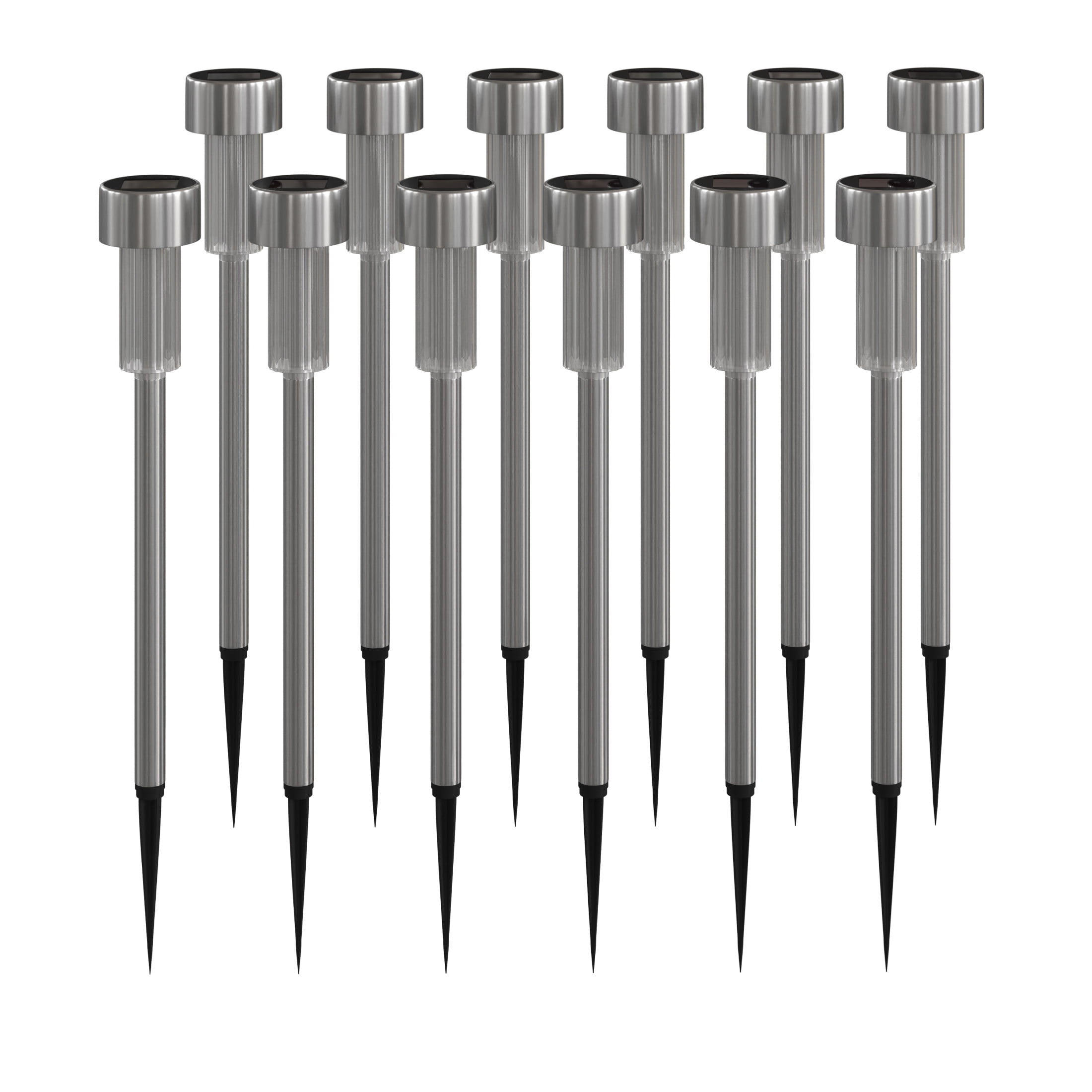 Emma + Oliver 12 Pack Stainless Steel Solar LED Outdoor Lights, Solar Powered Landscape Lighting for Pathway, Garden, Patio, Driveway & Yard