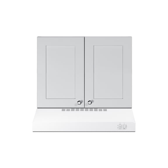 Fully assembled 24" W x 18" H wall cabinet in white shaker style with French doors and nickel knobs