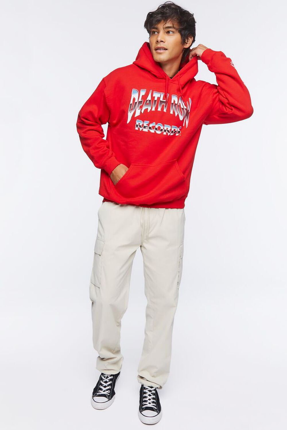 Death Row Records Men s Chrome Graphic Logo Hoodie Sweatshirt in Red X Large Red