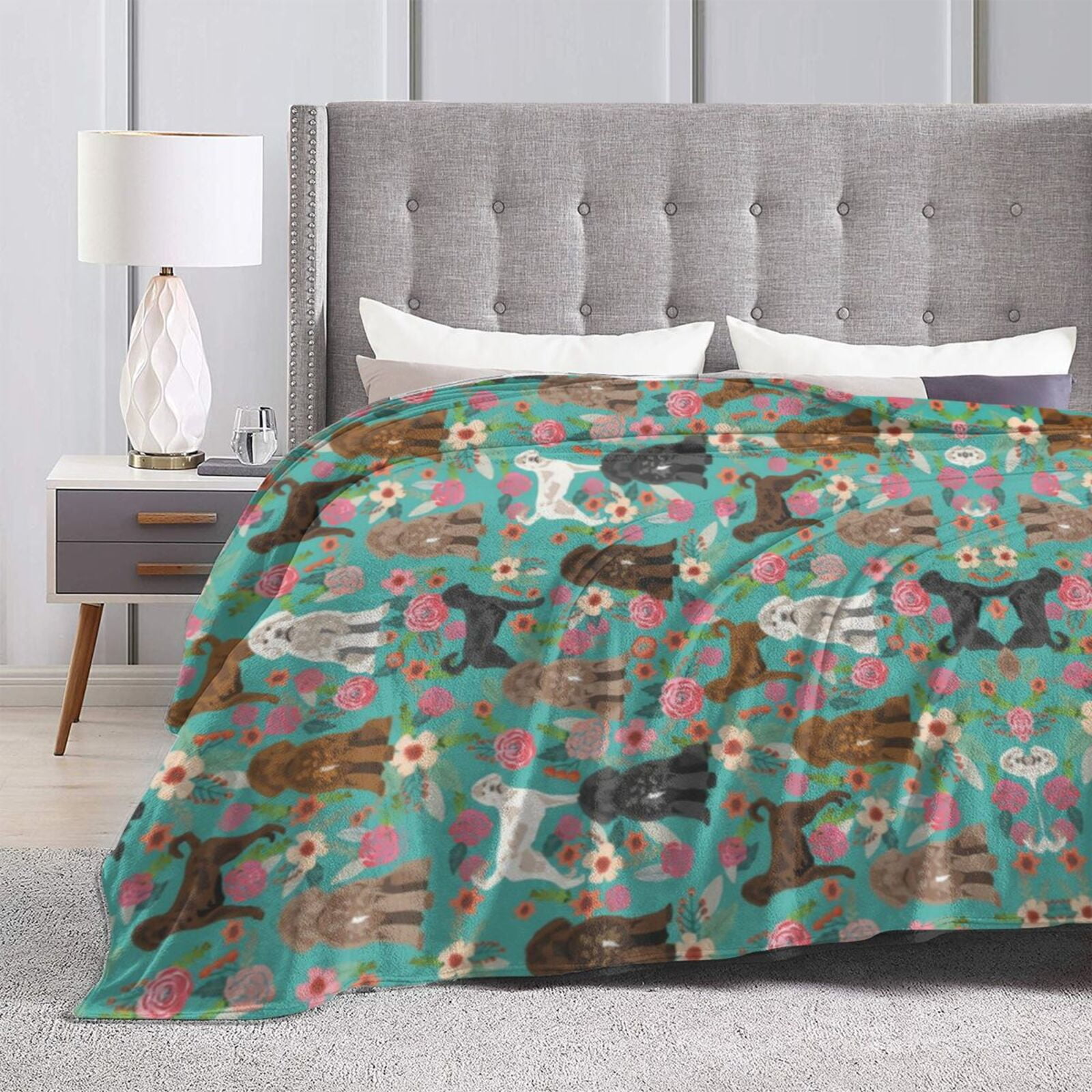 Wijzvio Labradoodle Dogs Lovers Flower Floral Throw Blanket Soft Fuzzy Fleece Blanket For Couch Bed Living Room Decoration 80"X60"