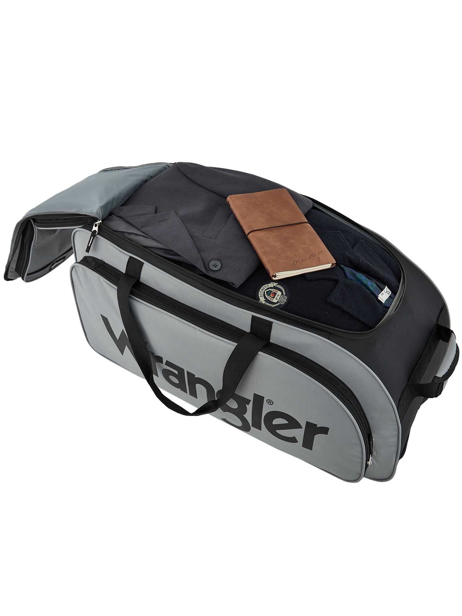 Wrangler 30-inch Large Multi-Pocket Upright Rolling Duffel Bag for Travel, Gray