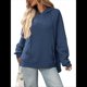 thumbnail image 1 of Sudadera con Capucha de Gran Tamaño para Mujer, Informal, de Larga, de Punto, con Cordón Ajustable, Abertura Lateral y Bolsillo Azul Marino L, 1 of 9