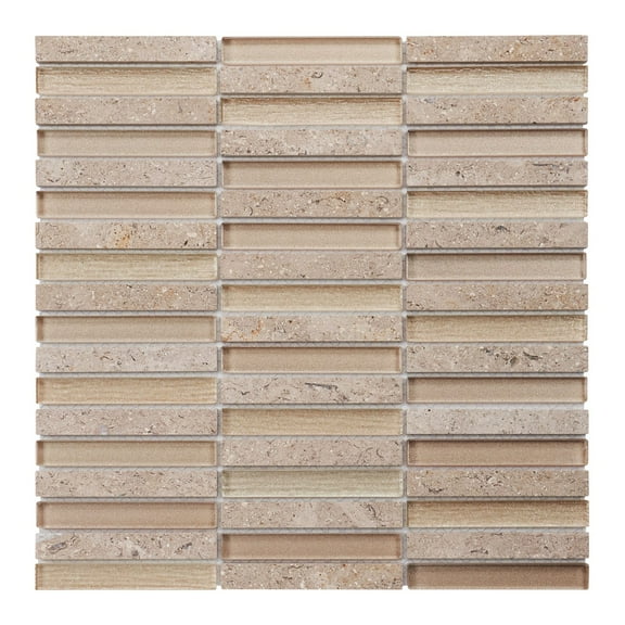 Modket TDH288NS Sina Pearl Beige Sand Stone Marble Glass Stacked Mosaic Tile Kitchen Backsplash