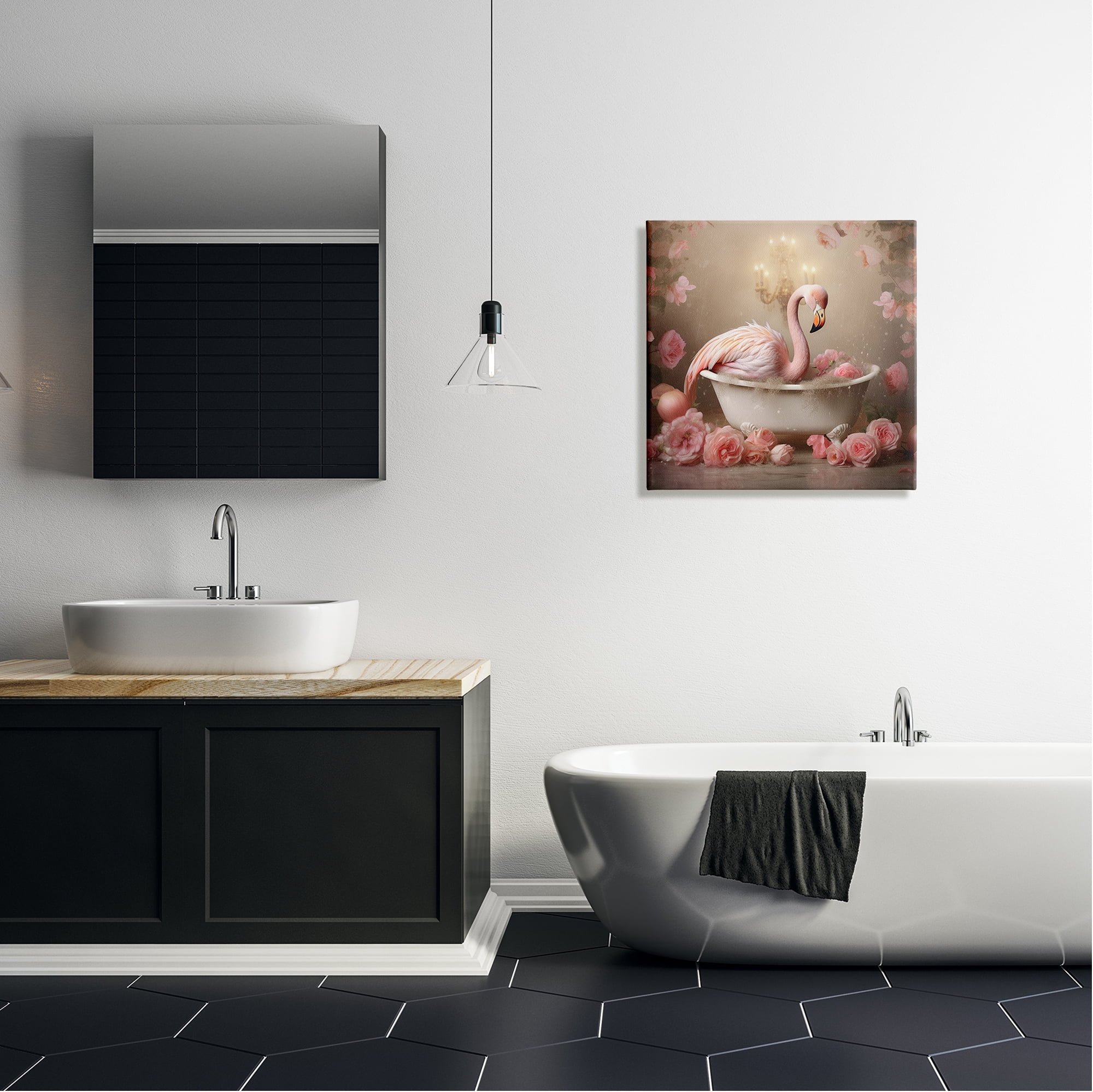 Stupell Industries Flamingo in Rose Filled Tub Animals & Insects Painting Gallery Wrapped Canvas Art Print Wall Art, 24 x 24
