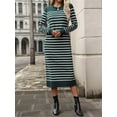 thumbnail image 6 of Long Sweater Dress for Women Loose Knitwear Striped Long Dresses Stylish Autumn and Winter Outfits Green L, 6 of 7