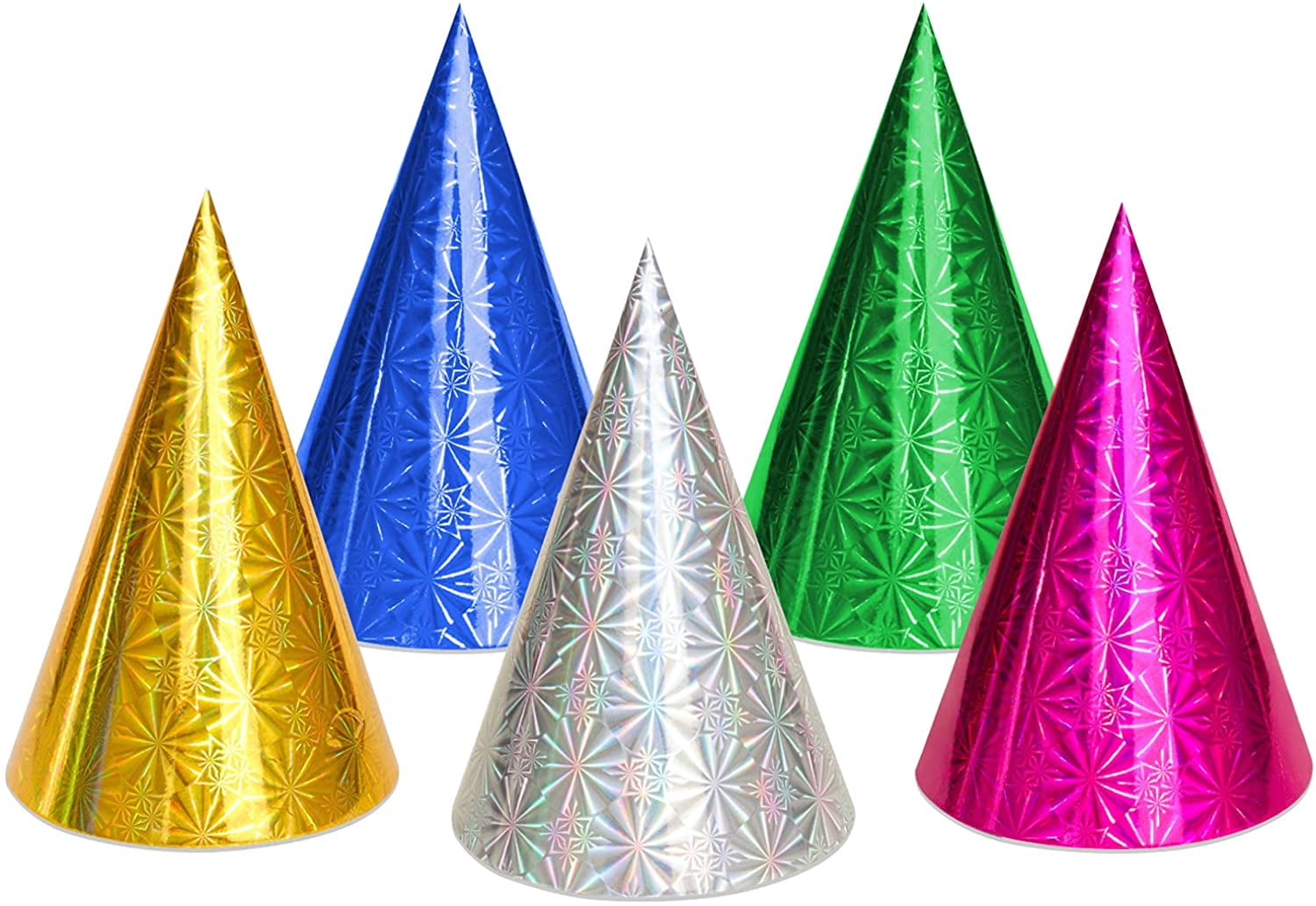 50 Pcs Cone Party Hats, Metallic Foil 