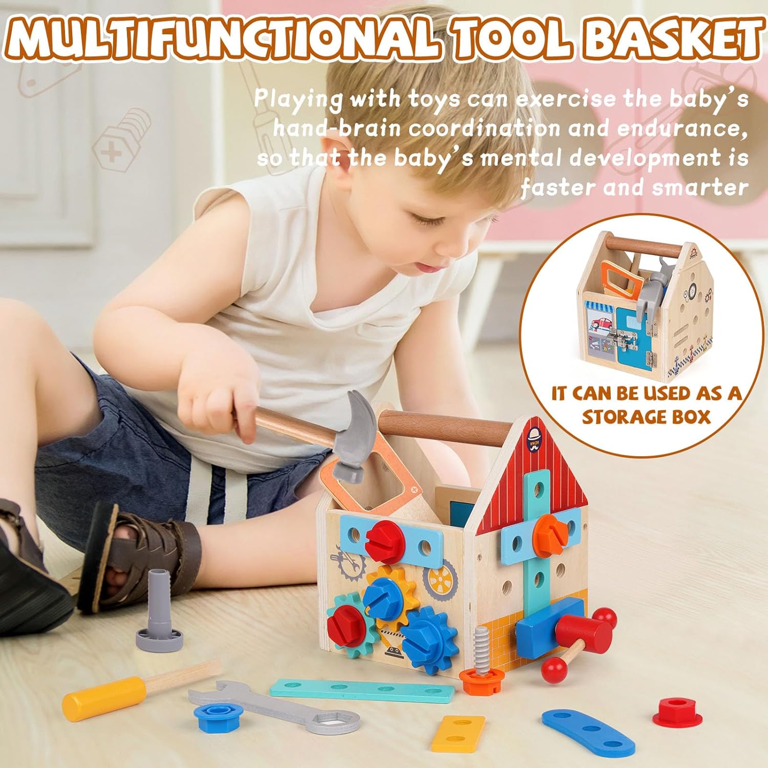 Set de herramientas de juguete para niños de 3 a 6 años, 33 piezas, juguetes Montessori para niños de 3 años, herramientas STEM con caja/casa, juguetes educativos de madera para niños y niñas de 3, 4, 5 y 6 años 5
