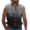 thumbnail image 2 of Tank Top Men Shirts for Men Men Casual Fashion Gradient Print Turndown Collar Sleeveless Pockets Sports Tank Dark Gray M, 2 of 5