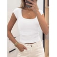 thumbnail image 3 of PRETTYGARDEN Womens Cap Sleeve T Shirts Square Neck Basic Tees Slim Fit Ribbed Knit Spring Going Out Tops Summer Clothes, 3 of 10