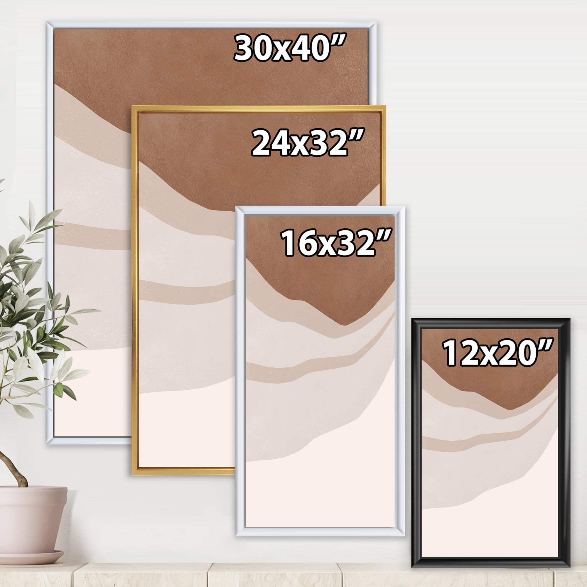 Designart 'Ivory and Terracotta Shapes with Scuff Effect' Modern Framed Canvas Wall Art Print