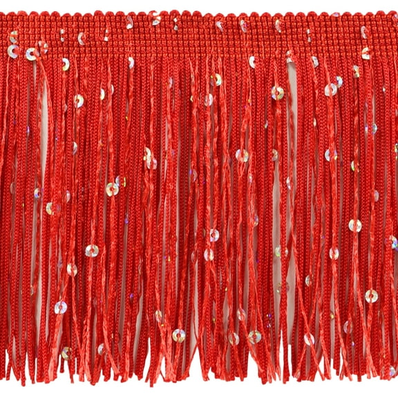 4" (10cm) Sparkling Sequin Chainette Fringe Trim # CFS04,, Cherry Red #E6 (Bright Red) 5 Yards (15 ft/4.5m)