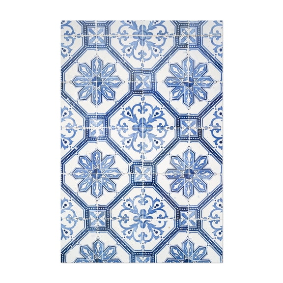 Portugese Blue Azulejos Tiles - Cascais Lisbon Portugal Photography Pattern Geometric Vintage Mediterranean Unframed Wall Art Print 4 x 6 inches