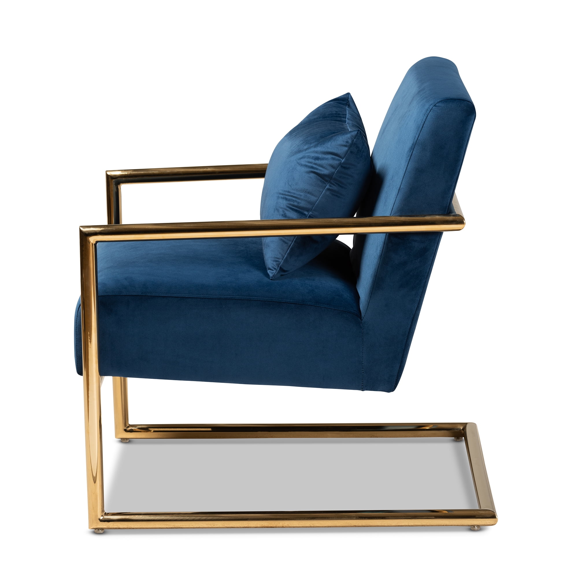 Baxton Studio Mira Glam and Luxe Navy Blue Velvet Fabric Upholstered Gold Finished Metal Lounge Chair