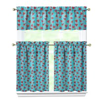 Kitchen Curtains 36 Inch Short - 3 Panel Set Watermelon Print, Rod Pocket Window Curtains 100% Polyester, Tropical Fruit Valance for Farmhouse, Cafe, Living Room, Bedroom, Easy Wash