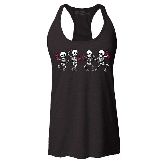 Shop4Ever Women's Skeletons With Pink Ribbons Racerback Tank Top XX-Large Black