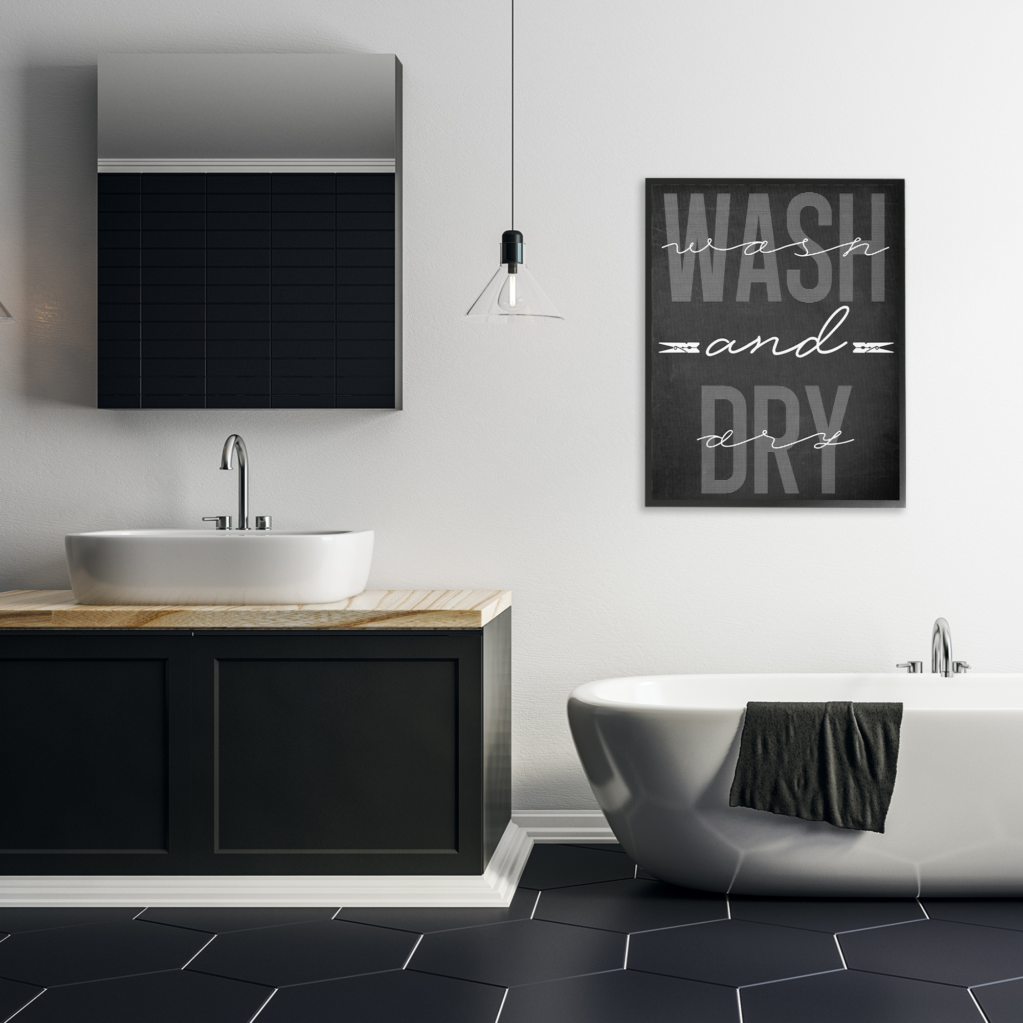Wash And Dry Black Minimal Black Framed Giclee Art, design by Marcus Prime