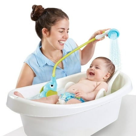 Yookidoo Elephant Baby Shower - Blue Elephant Water Pump and Trunk Spout Rinser - for Newborn Babies in Tub Or Sink