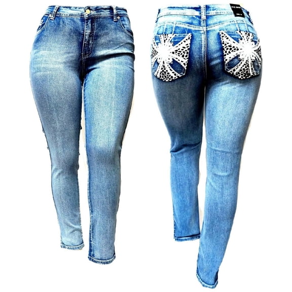 Jack David Women's Plus Size Stretch Premium Blue Denim Jeans Skinny Pants 35057B