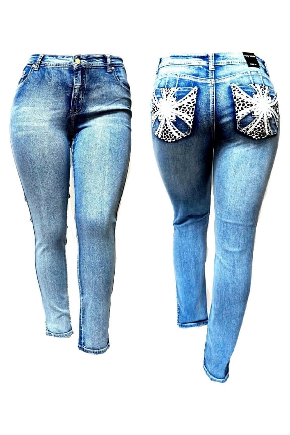 Women's Plus Size Stretch Premium Blue Denim Jeans Skinny Pants 35057B