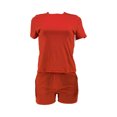 thumbnail image 1 of VISgogo Conjunto de 2 piezas para mujer, camiseta de manga corta con cuello redondo de color sólido, pantalones cortos de cintura elástica a juego VISgogo moda, 1 of 4