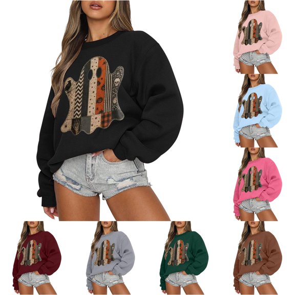 Yuhangmm Halloween Sweatshirts for Women Halloween Graphic Hoodless Sweatshirt Cozy Casual Pullover for Autumn Seasonal Parties Black XXL