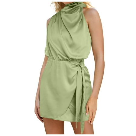 Fsqjgq Summer Dress Corset Dress Party Dress Bodycon Dresses Spring Short Formal Satin Dress Sleeveless Lace Up Dress Boho Vacation Dresses Casual T Shirt Dress Wedding Guest Long Maxi Dresses S
