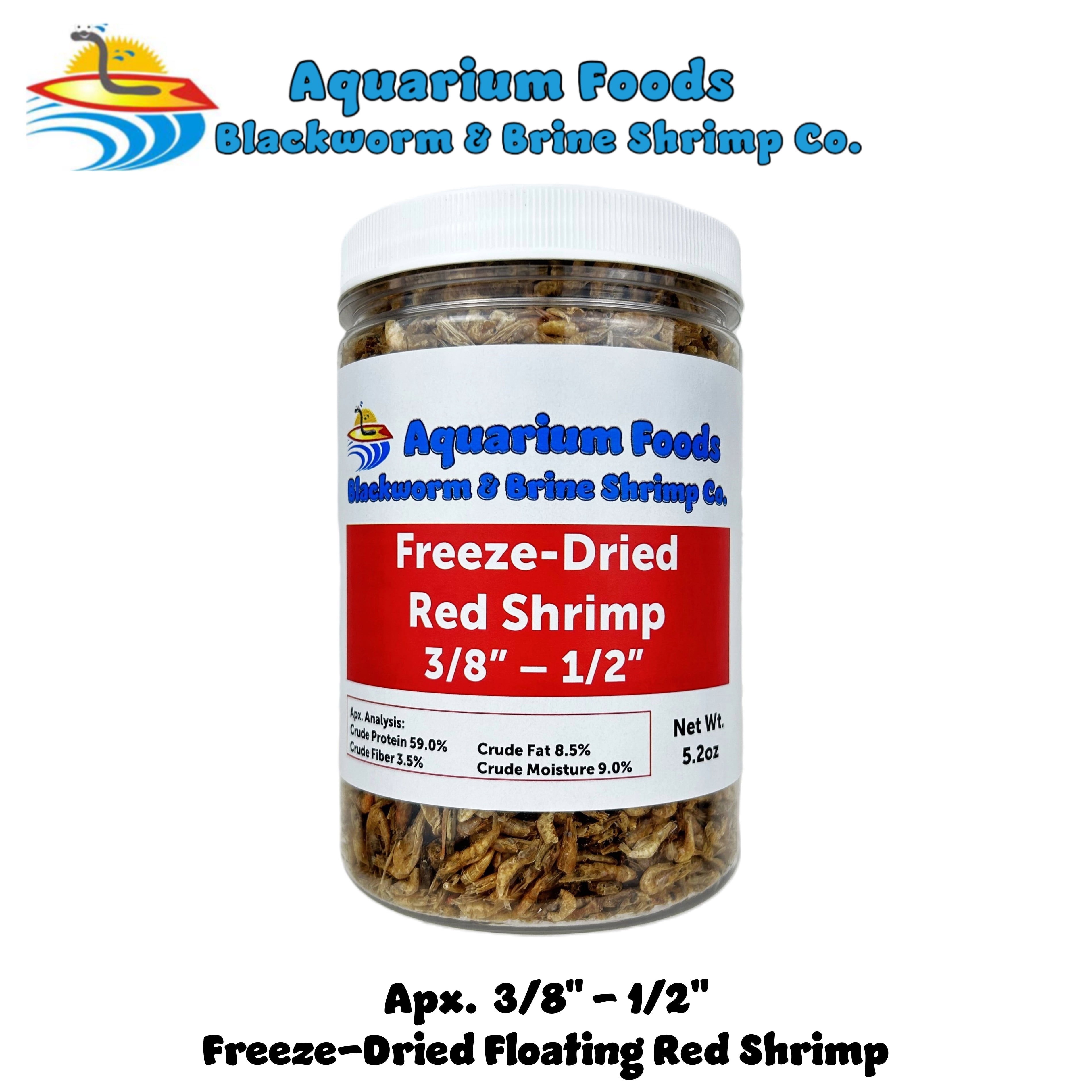 Red River Shrimp - Freeze-Dried 3/8" to 1/2" for Cichlids, Koi & Pond Fish, Aquatic Turtles, All Tropicals, Reptiles, Rodents - 5.2oz Lg Round Jar