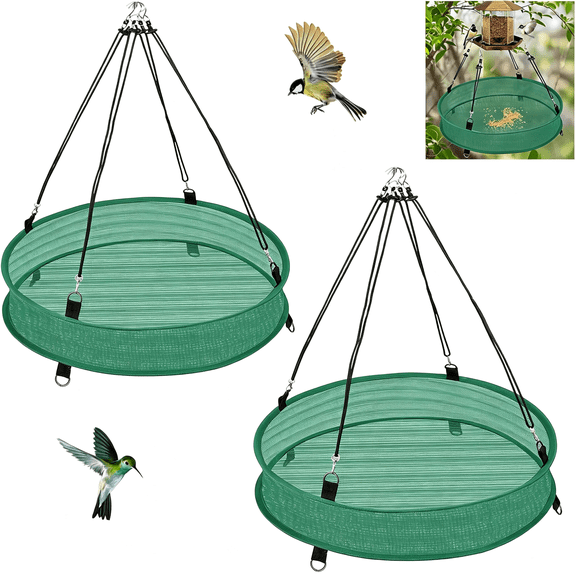 ACDANC 2Pcs Bird Seed Catcher Tray for Hanging Bird Feeder Platform,4" Deep Birdseed Hoop for Hummingbird Feeders Bee Feeder Outdoor Garden Accessories (Green,20Inch)