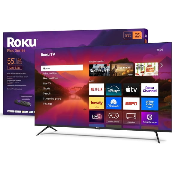 Restored Roku Smart TV 2025 – 55-Inch Plus Series, 4K QLED Mini-LED TV – Roku TV with Enhanced Voice Remote