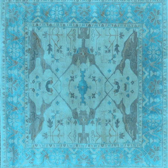 Ahgly Company Indoor Square Oriental Light Blue Industrial Area Rugs, 6' Square
