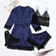thumbnail image 1 of Ropa de dormir para mujer, 4 Uds., conjunto de pijama de satén con ribete de encaje Floral con bata, Pijamas de seda sintética Sexy, conjuntos de bata, ropa informal para el hogar, ropa de dormir xuanjing  unisex, 1 of 2