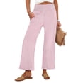 thumbnail image 2 of Women's Vertical Striped Palazzo Pants Smocked High Waist Wide Leg Trousers Casual Loose Cropped Slacks with Pockets 3/4 Length, 2 of 4