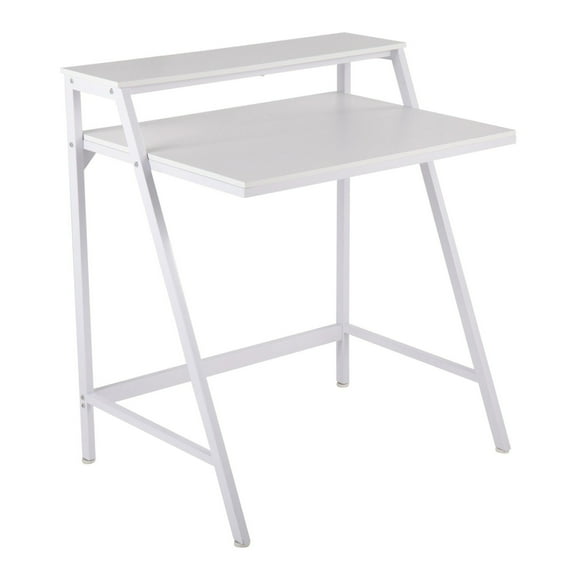 2-Tier Contemporary Office Desk in White Steel and White Wood by LumiSource