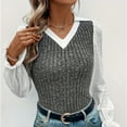thumbnail image 5 of XuJwPNcy Women's 2 in 1 Sweater Shirts Collared V Neck Long Bell Sleeve Basic Tees Knitted Pullover Blouse Tops, 5 of 5