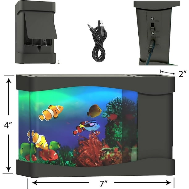 Mini Aquarium Artificial Fish Tank with Moving Fish USB/Battery