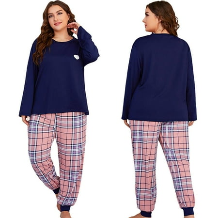 

Monfince Women s Large Size Pajamas Set Ladies Round Neck Printed Long Sleeve Trousers Home Wear Clothing 2 Piece Pajamas