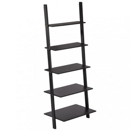 5 Tier Ladder - Modern 5-Tiers Ladder Bookshelf Bookcase Leaning Ladder Wall Shelf Storage