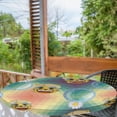 thumbnail image 2 of Ambesonne Hippie Emoji Fitted Round Tablecloth, Retro Fractals Kitty, 45"- 56" Diameter, Multicolor Mustard and White, 2 of 5