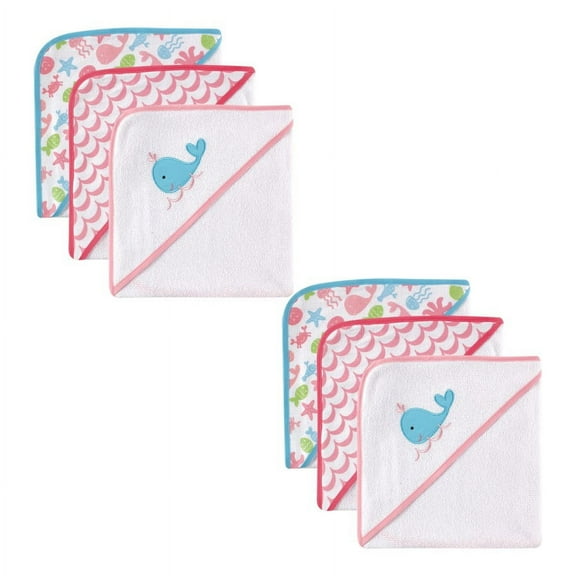 Luvable Friends Infant Girl Cotton Terry Hooded Towels, Pink 6-Piece, One Size